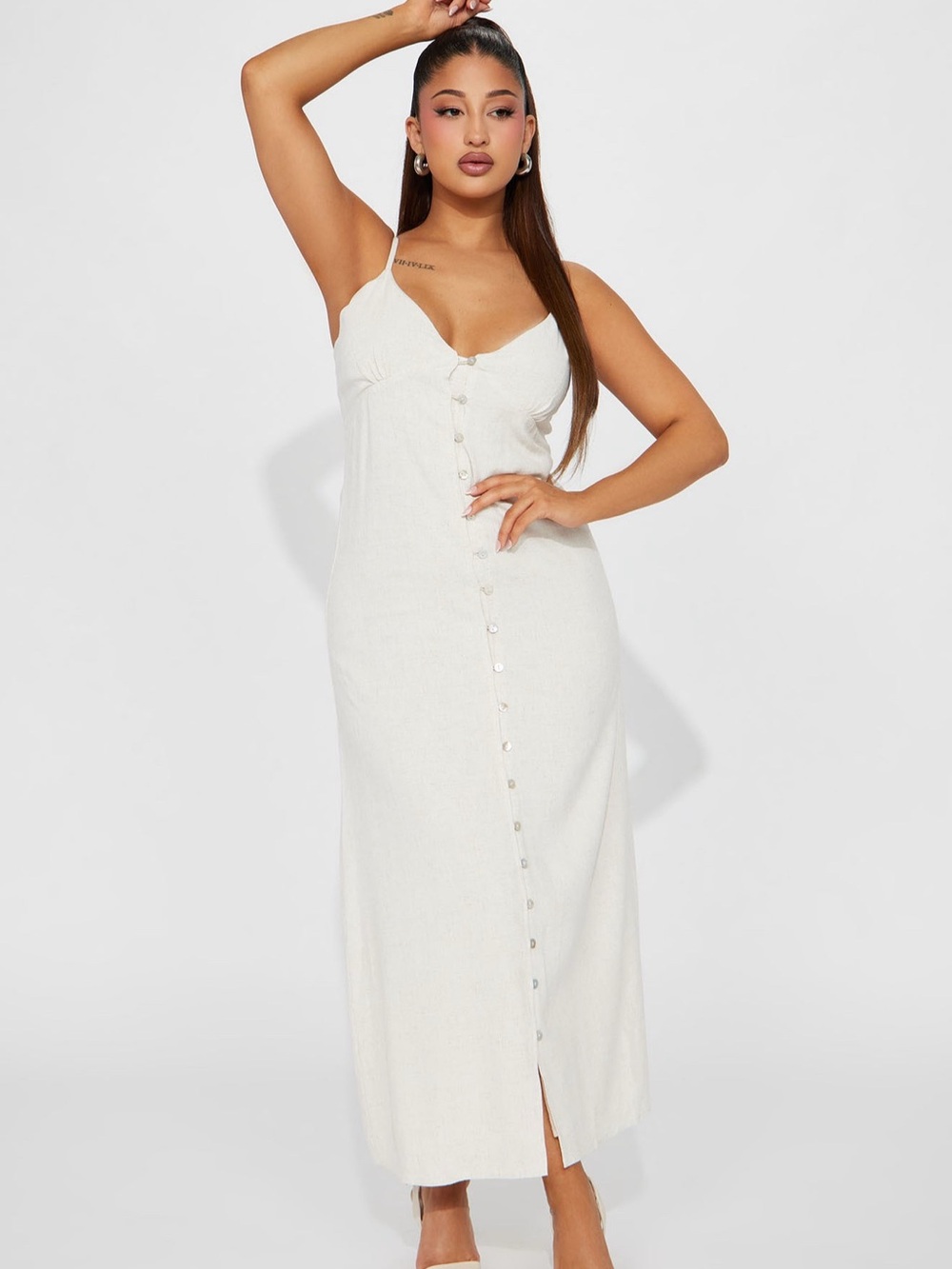 Fashion Nova Genevieve Maxi Dress Oatmeal XS